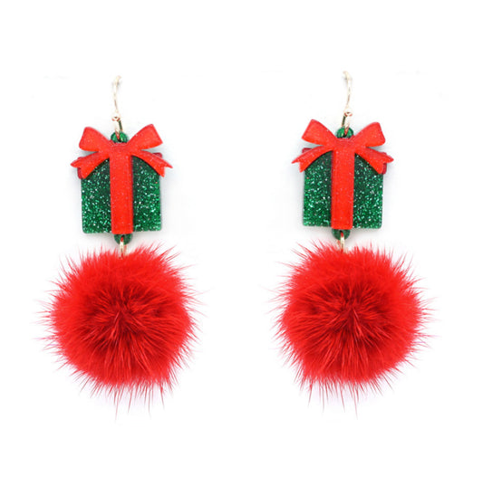 Gift Box Pom Pom Earrings