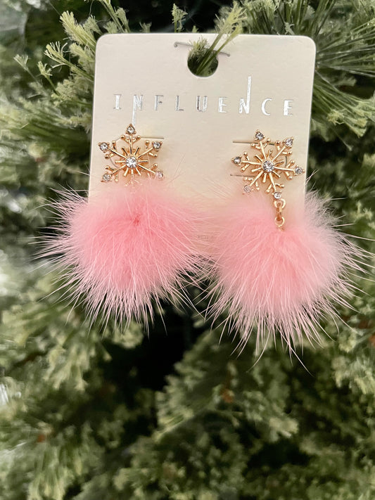 Sweet Pink Snowflake Earrings