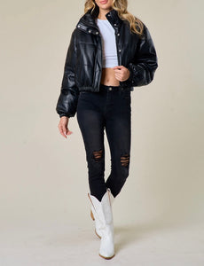 Faux Leather Puffer Jacket