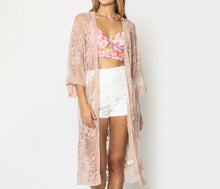 Load image into Gallery viewer, Pink Floral Lace Kimono