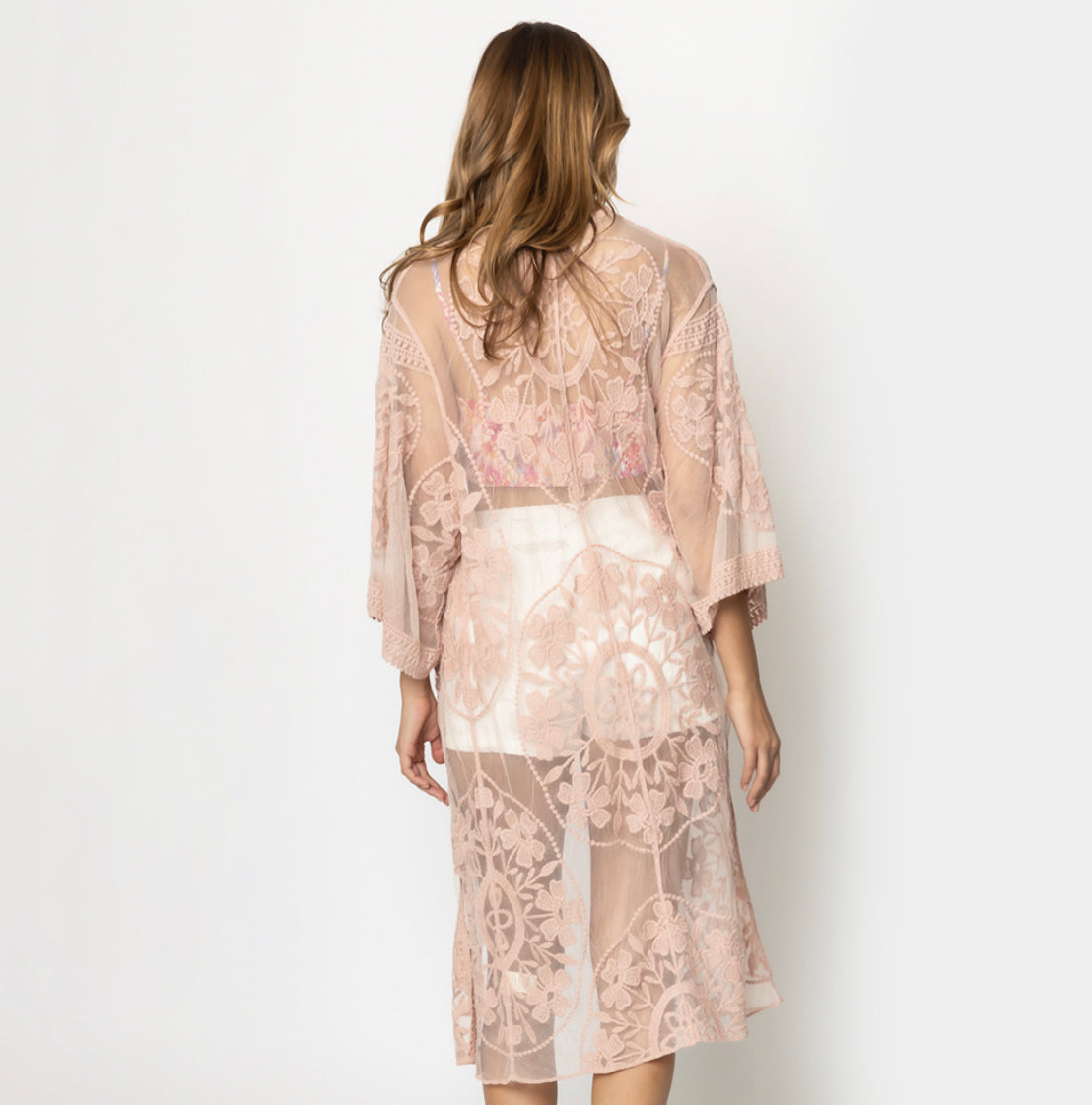 Pink Floral Lace Kimono