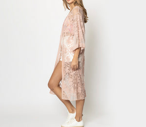 Pink Floral Lace Kimono